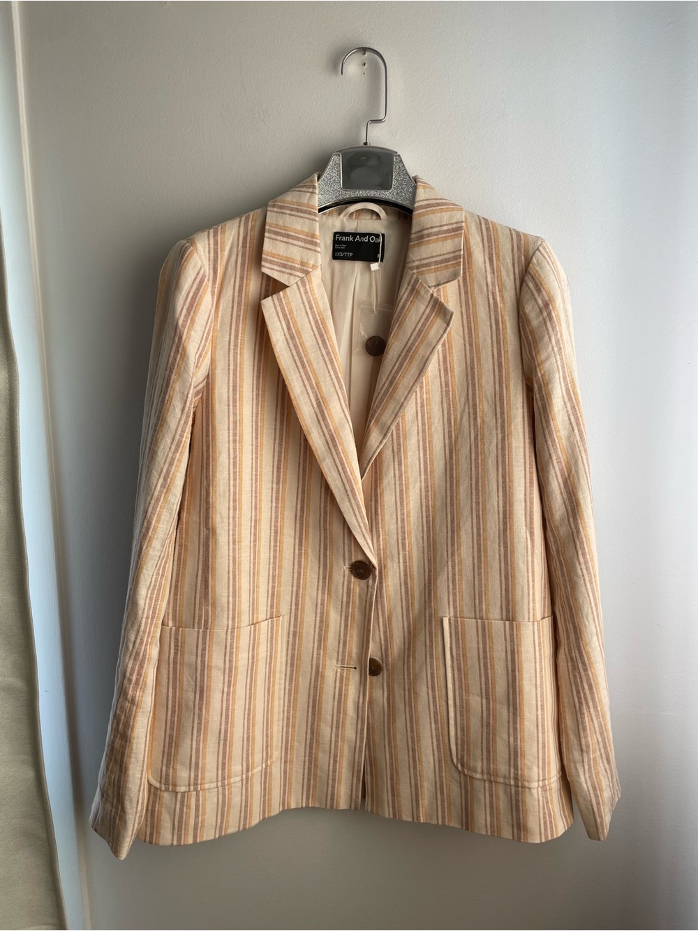 NWOT Cream & Tan Striped Blazer-Hemp&Cotton-Eco-Friendly-Minimalist-XXS